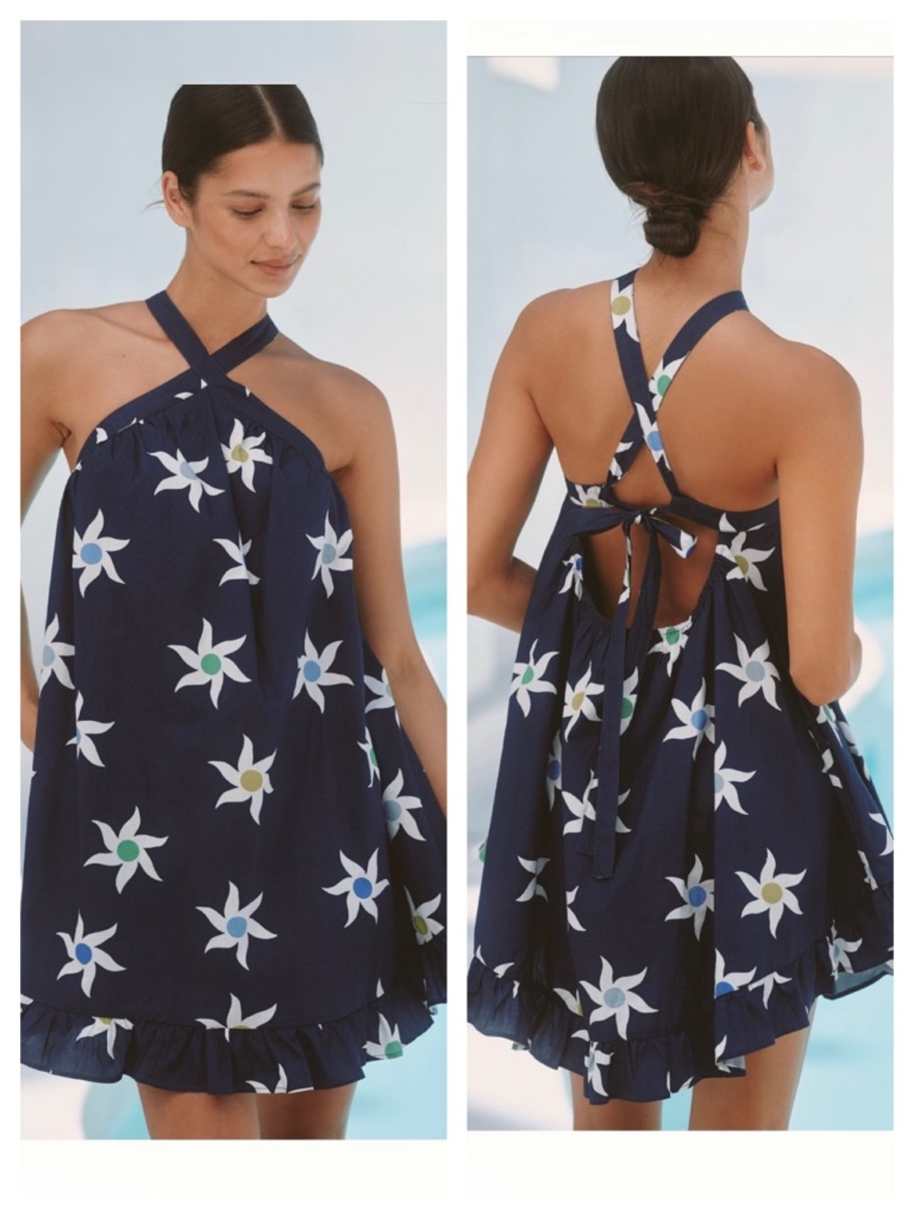 Anthropologie Coastal Halter Ruffle Hem Babydoll Mini Dress NWT XS Beach Summer